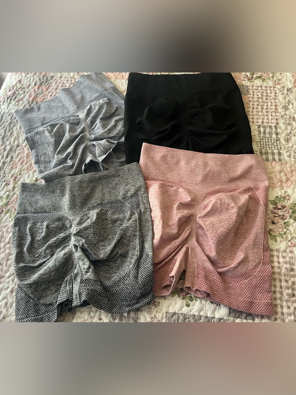 Set of 4 Scrunch Seam High-Waist Shorts - Black, Gray, Light Gray, Rose